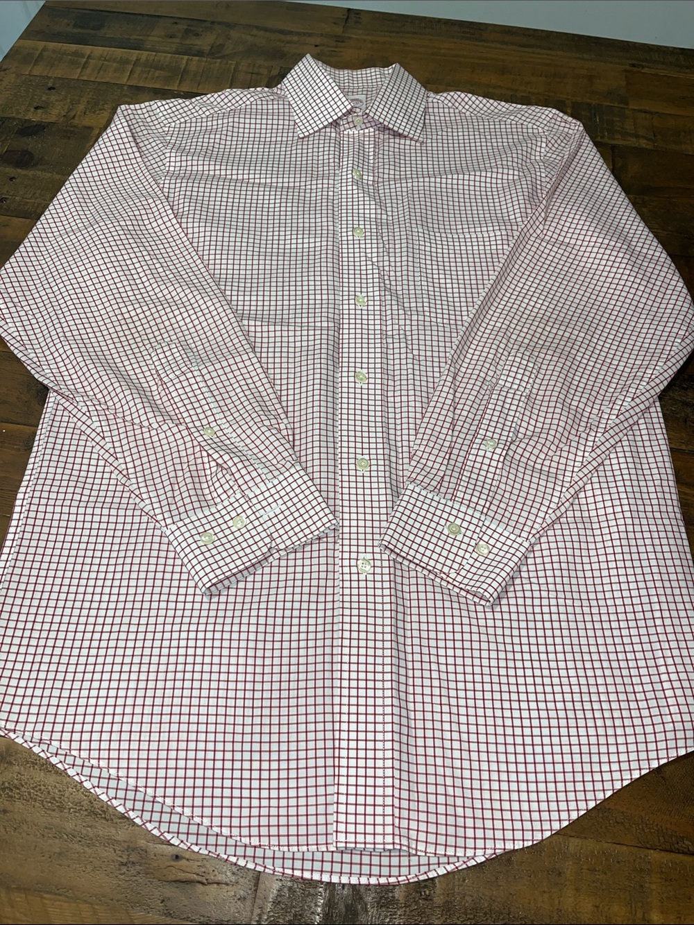 Men’s Brooks Brothers White Dress Shirt with Red Windowpane Check ~ 14 1/2 Neck